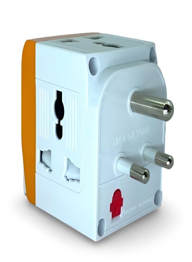 Upix 3 Pin Multi Plug Socket | Type D | Universal Travel Adapter with Individual Switch, Safety Shutter & LED Indicator | 3 Way Universal Plug Extension for Home, Office & Travel | 5A 250V - Image 2